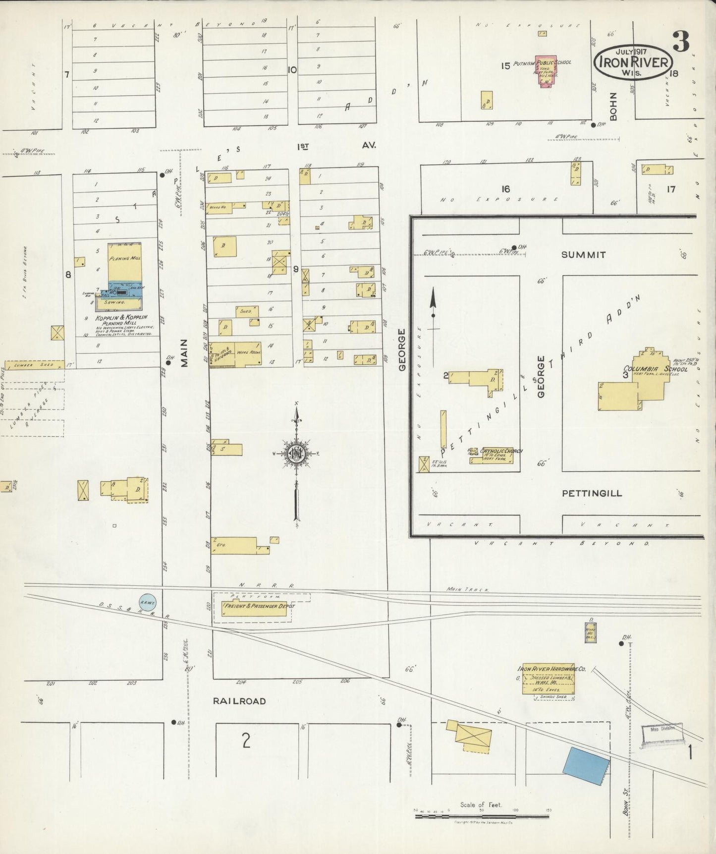 Sanborn Fire Insurance Map from Iron River, Bayfield County, Wisconsin (1917), Sheet #0003 - Complete Map Set gallery image, historic Sanborn map, vintage wall art, Wisconsin Wisconsin