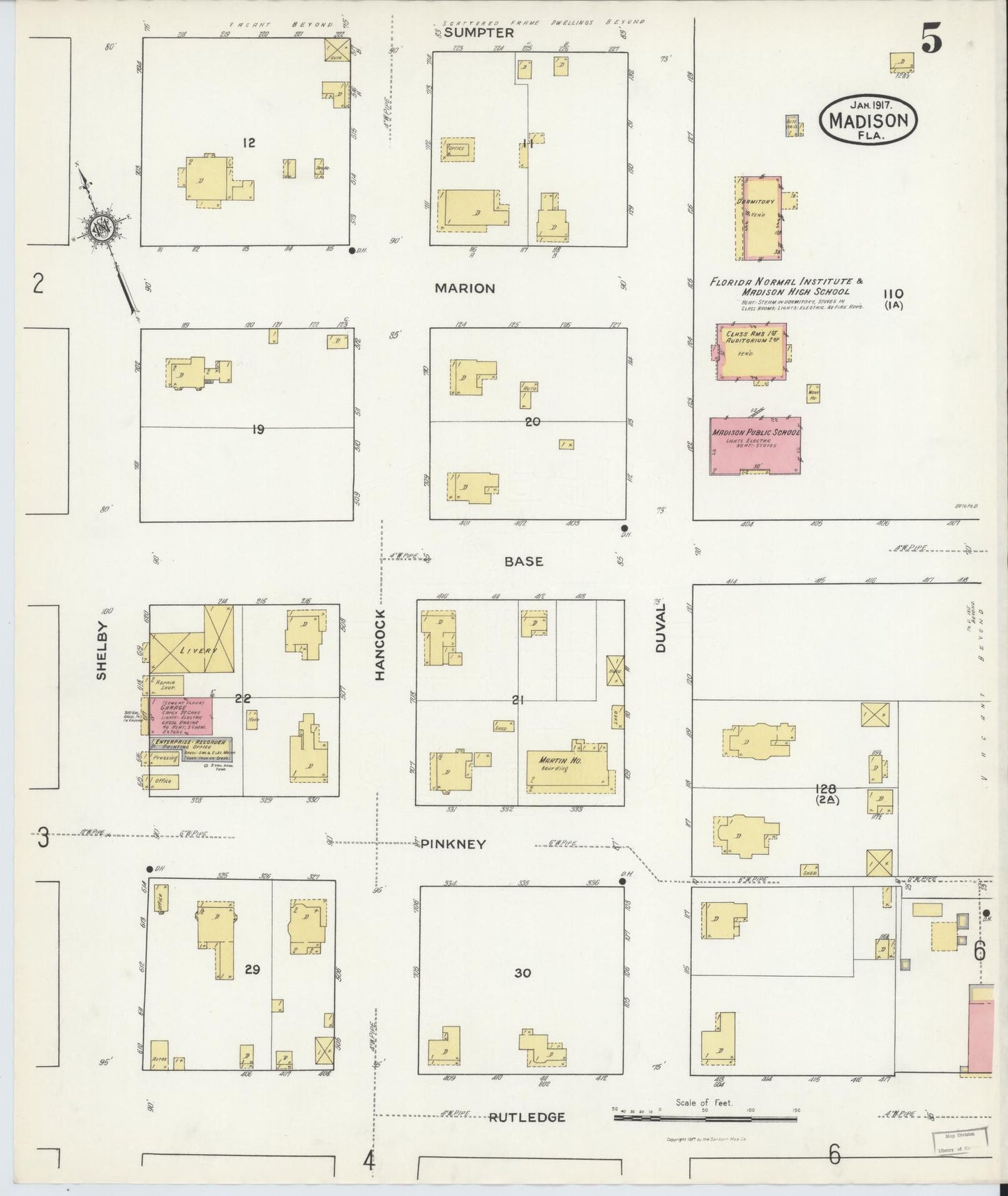 Sanborn Fire Insurance Map from Madison, Madison County, Florida (1917), Sheet #0005 - Complete Map Set gallery image, historic Sanborn map, vintage wall art, Florida Florida