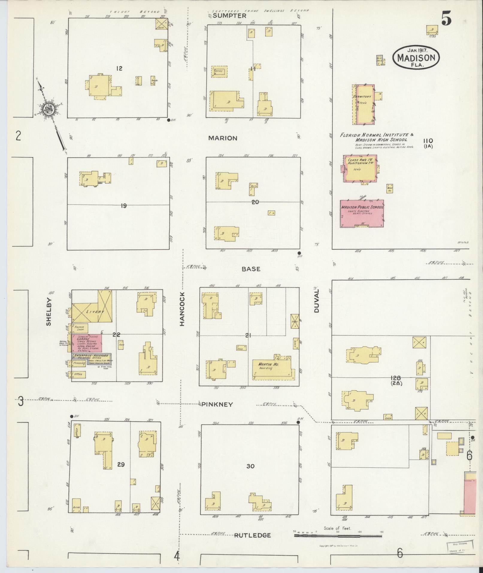 Sanborn Fire Insurance Map from Madison, Madison County, Florida (1917), Sheet #0005 - Complete Map Set gallery image, historic Sanborn map, vintage wall art, Florida Florida