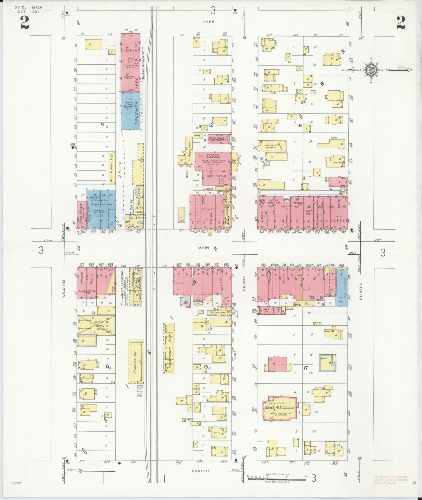 Sanborn Fire Insurance Map from Ovid, Clinton County, Michigan (1934), Sheet #0002 - Complete Map Set gallery image, historic Sanborn map, vintage wall art, Michigan Michigan