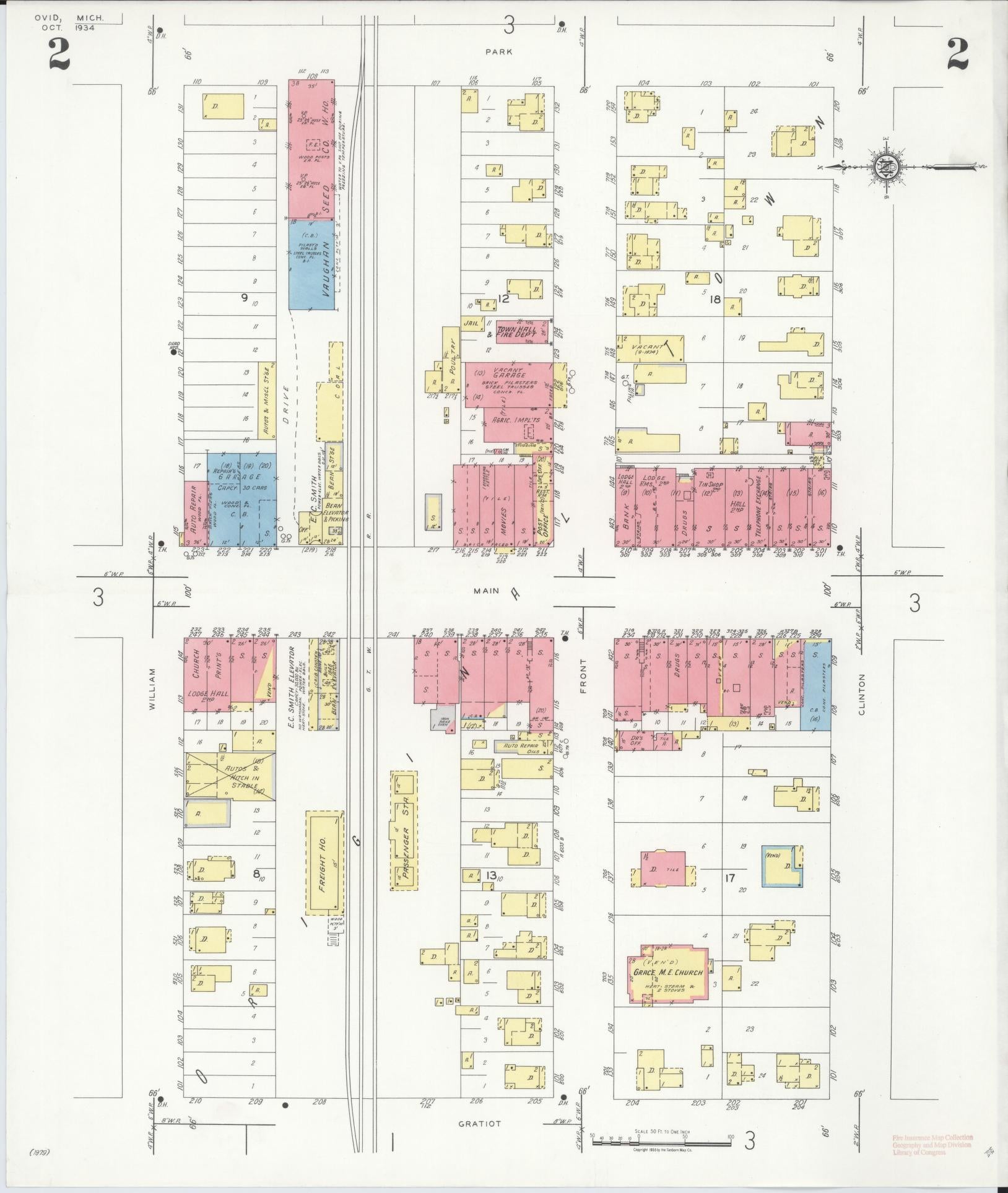 Sanborn Fire Insurance Map from Ovid, Clinton County, Michigan (1934), Sheet #0002 - Complete Map Set gallery image, historic Sanborn map, vintage wall art, Michigan Michigan