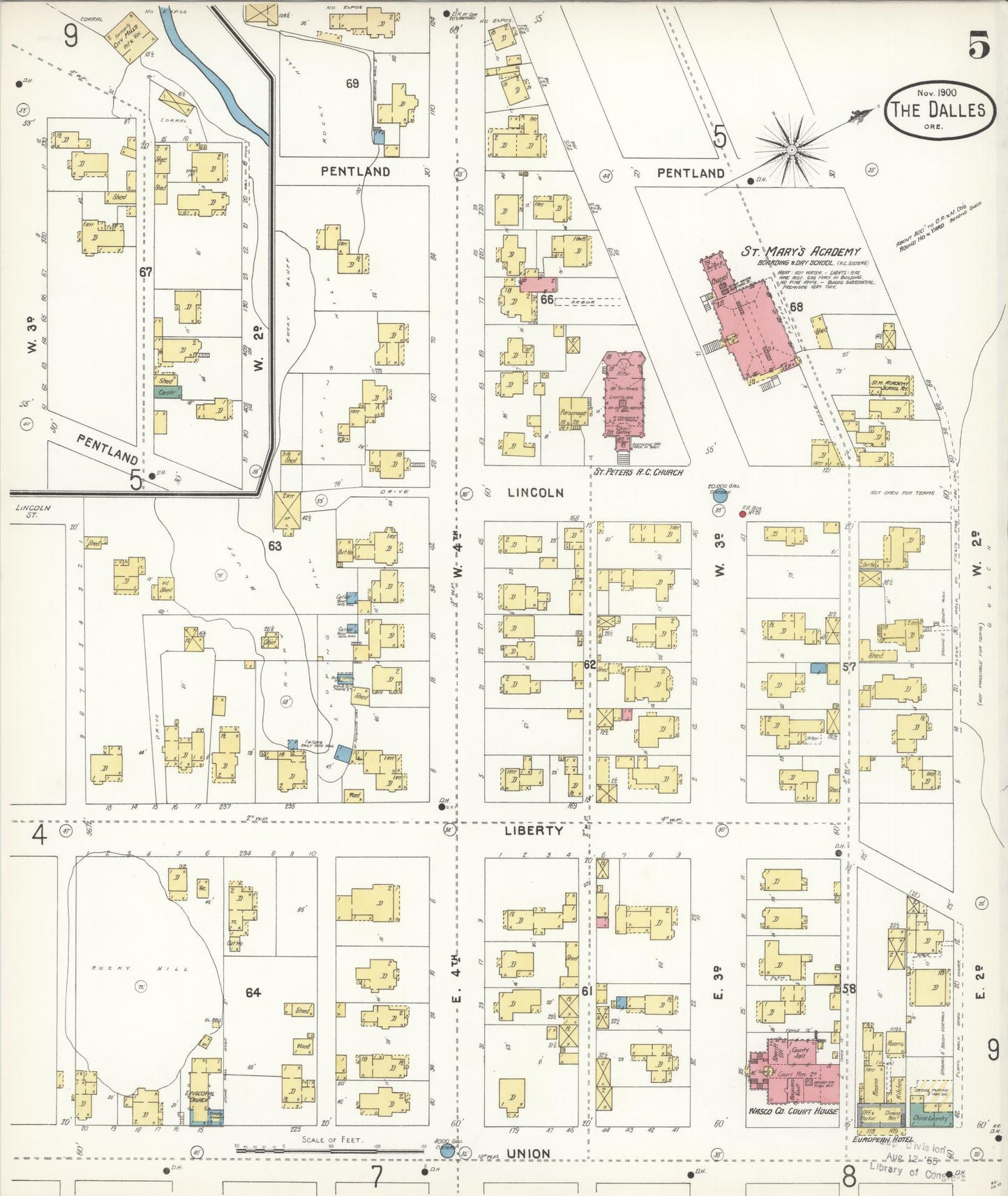 Sanborn Fire Insurance Map from The Dalles, Wasco County, Oregon (1900), Sheet #0005 - Historic Sanborn Fire Insurance Map Print, vintage old map wall art, antique decor, genealogy gift, Oregon Oregon map