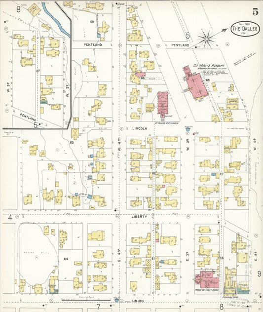 Sanborn Fire Insurance Map from The Dalles, Wasco County, Oregon (1900), Sheet #0005 - Historic Sanborn Fire Insurance Map Print, vintage old map wall art, antique decor, genealogy gift, Oregon Oregon map