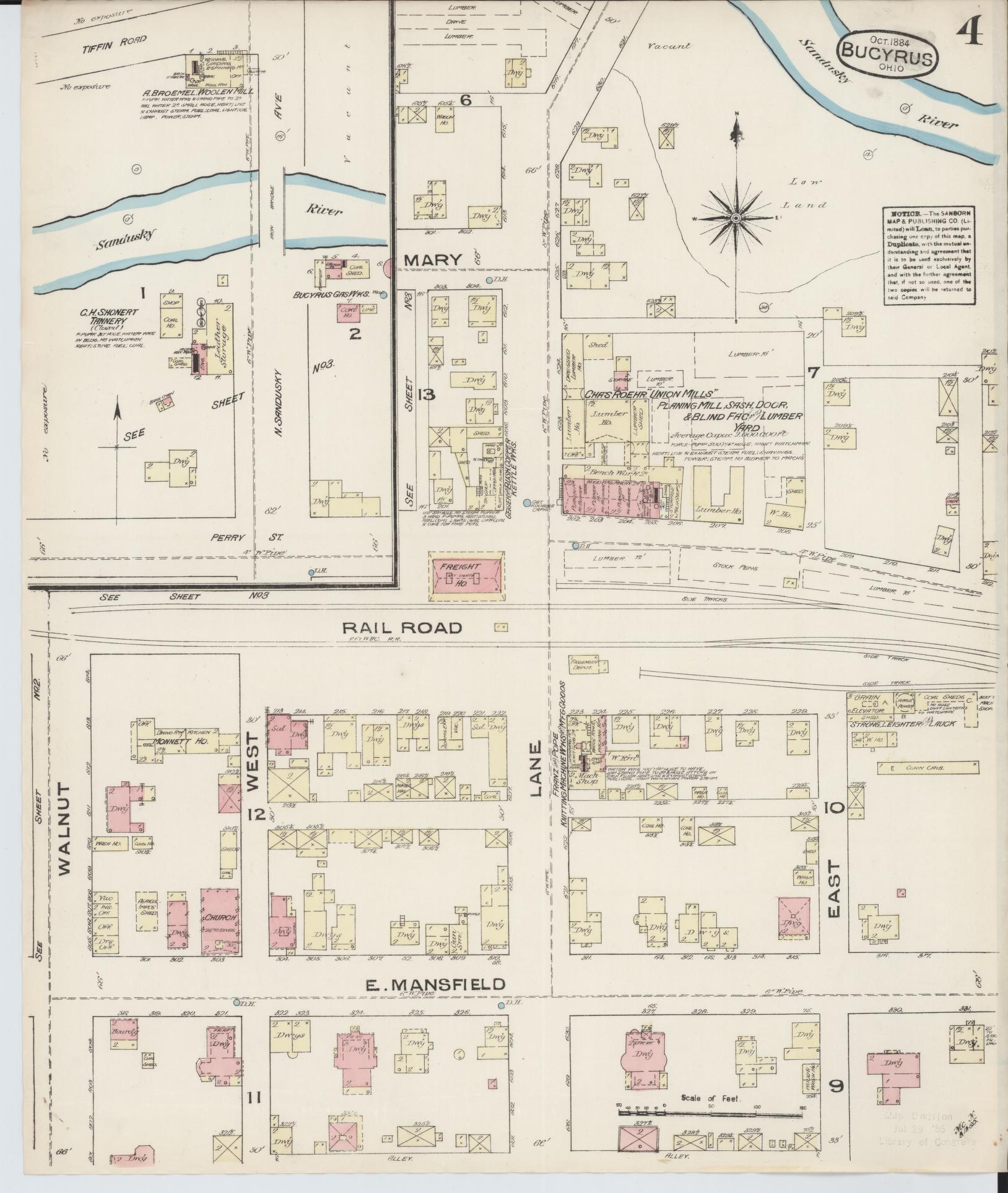 Sanborn Fire Insurance Map from Bucyrus, Crawford County, Ohio (1884), Sheet #0004 - Historic Sanborn Fire Insurance Map Print, vintage old map wall art, antique decor, genealogy gift, Ohio Ohio map