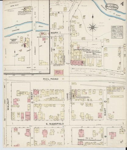 Sanborn Fire Insurance Map from Bucyrus, Crawford County, Ohio (1884), Sheet #0004 - Historic Sanborn Fire Insurance Map Print, vintage old map wall art, antique decor, genealogy gift, Ohio Ohio map