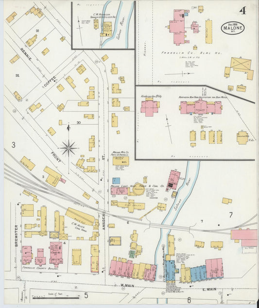 Sanborn Fire Insurance Map from Malone, Franklin County, New York (1898), Sheet #0004 - Historic Sanborn Fire Insurance Map Print, vintage old map wall art, antique decor, genealogy gift, New York New York map