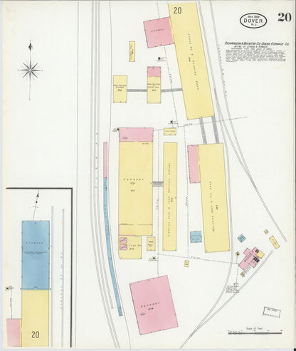 Sanborn Fire Insurance Map from Dover, Morris County, New Jersey (1909), Sheet #0020 - Complete Map Set gallery image, historic Sanborn map, vintage wall art, New Jersey New Jersey