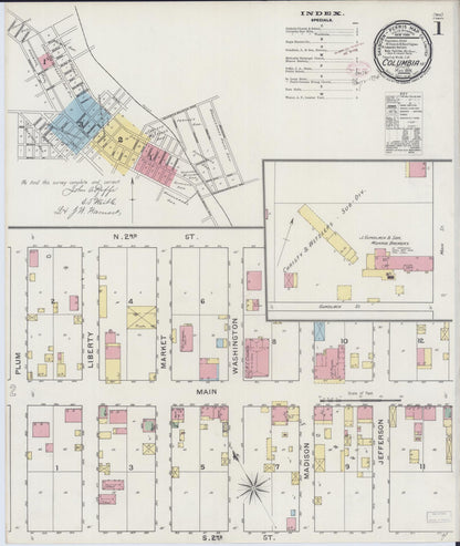 Sanborn Fire Insurance Map from Columbia, Monroe County, Illinois (1894), Sheet #0001 - Complete Map Set gallery image, historic Sanborn map, vintage wall art, Illinois Illinois
