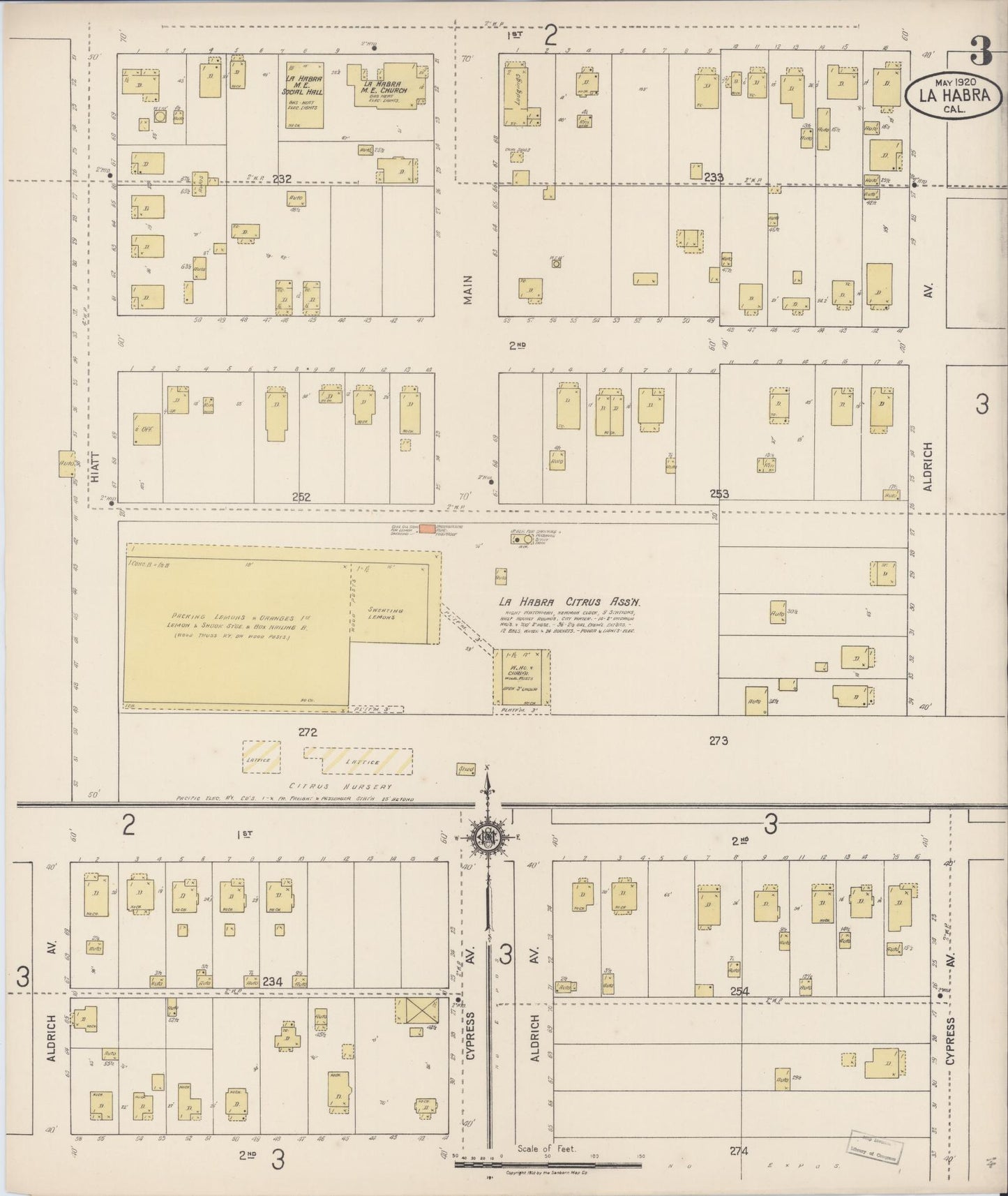 Sanborn Fire Insurance Map from La Habra, Orange County, California (1920), Sheet #0003 - Historic Sanborn Fire Insurance Map Print, vintage old map wall art, antique decor, genealogy gift, California California map