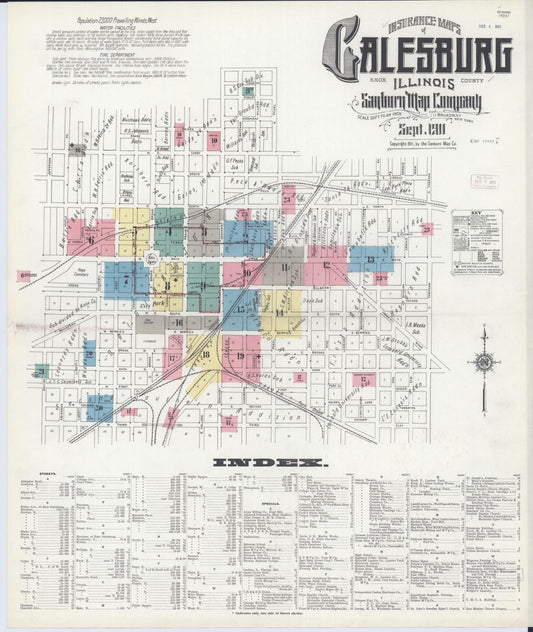 Sanborn Fire Insurance Map from Galesburg, Knox County, Illinois (1911), Sheet #0001 - Historic Sanborn Fire Insurance Map Print, vintage old map wall art, antique decor, genealogy gift, Illinois Illinois map