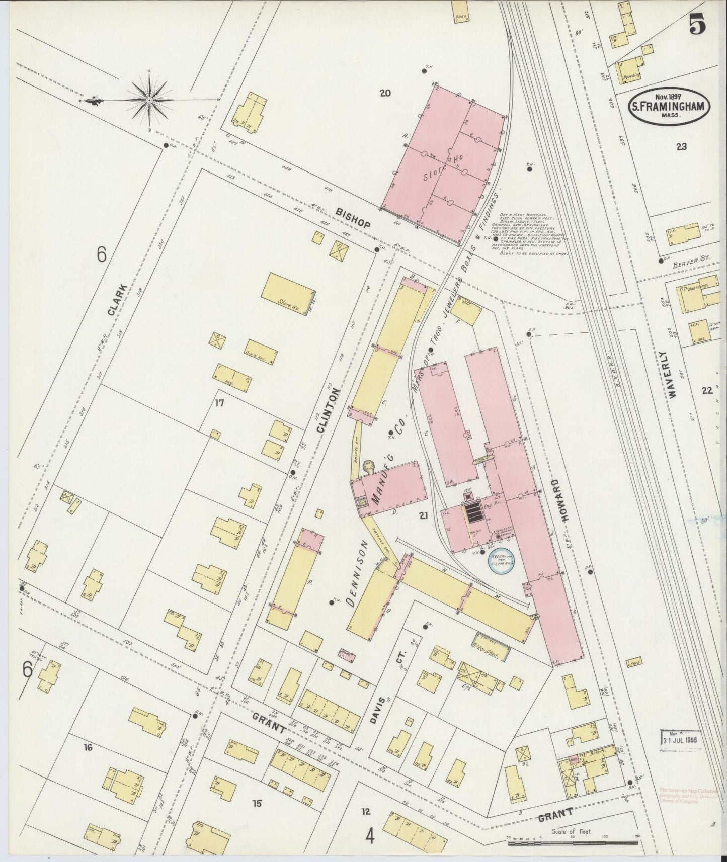 Sanborn Fire Insurance Map from South Farmington, Middlesex County, Massachusetts (1897), Sheet #0005 - Historic Sanborn Fire Insurance Map Print, vintage old map wall art, antique decor, genealogy gift, Massachusetts Massachusetts map