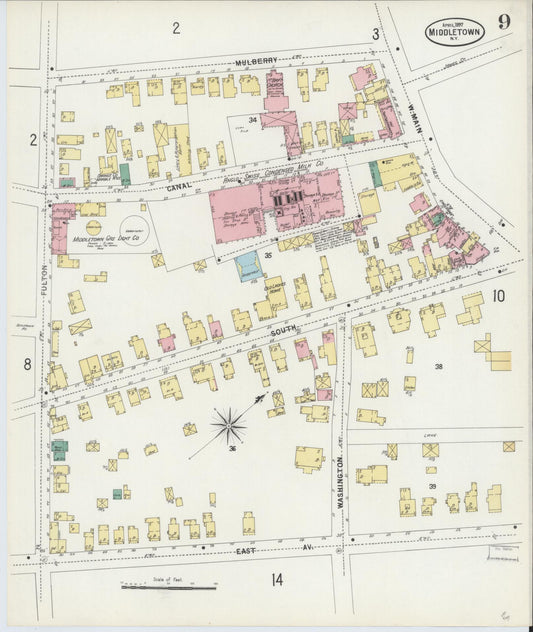 Sanborn Fire Insurance Map from Middletown, Orange County, New York (1897), Sheet #0009 - Historic Sanborn Fire Insurance Map Print, vintage old map wall art, antique decor, genealogy gift, New York New York map