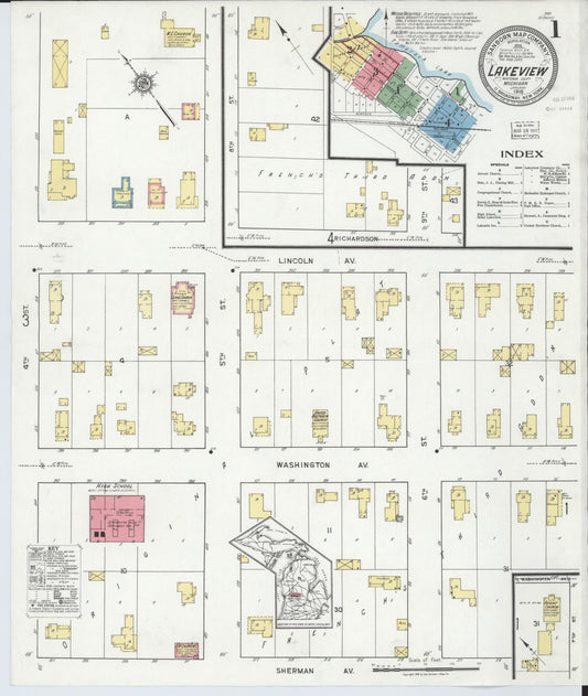 Sanborn Fire Insurance Map from Lakeview, Montcalm County, Michigan (1918), Sheet #0001 - Complete Map Set gallery image, historic Sanborn map, vintage wall art, Michigan Michigan