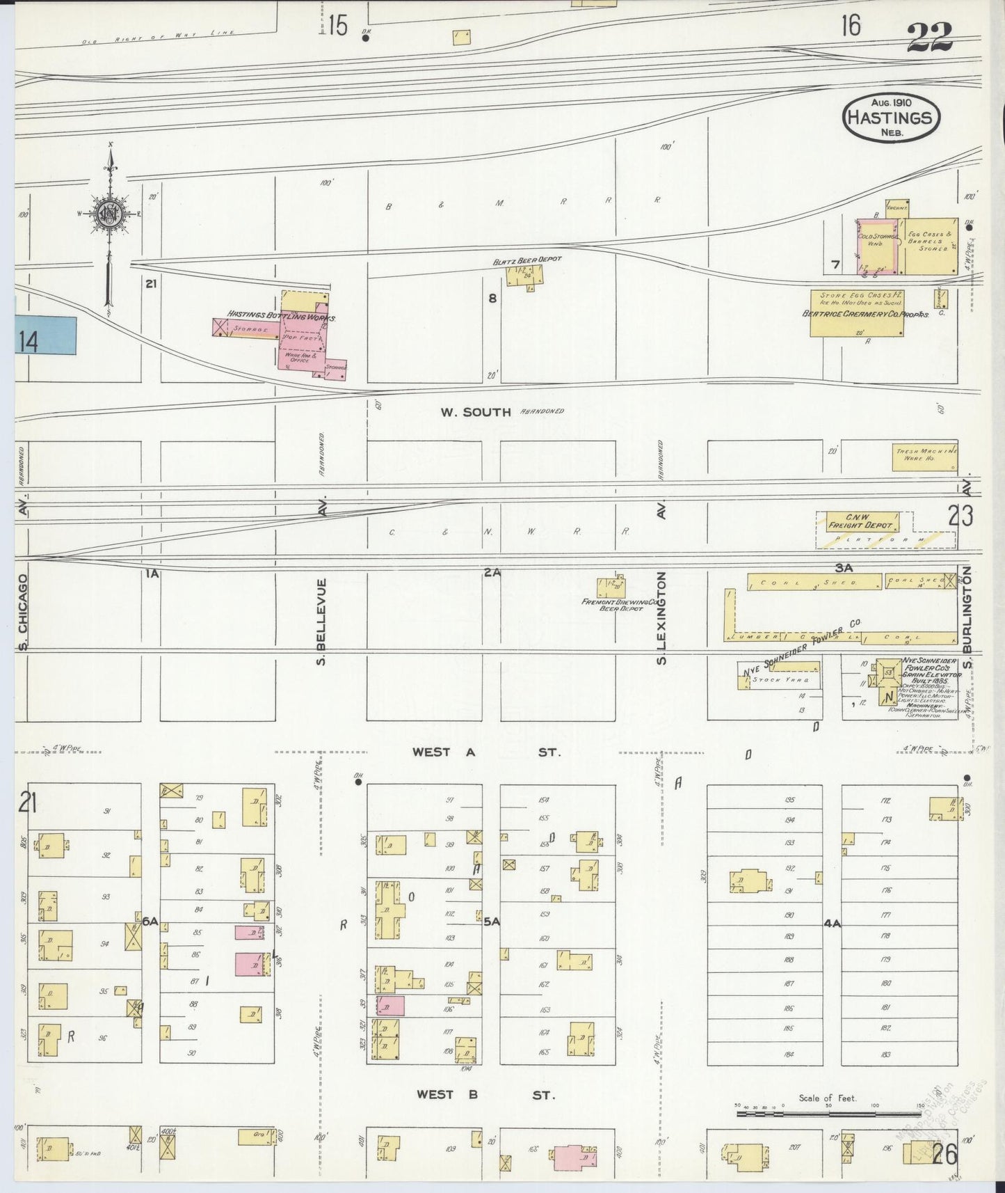 Sanborn Fire Insurance Map from Hastings, Adams County, Nebraska (1910), Sheet #0022 - Complete Map Set gallery image, historic Sanborn map, vintage wall art, Nebraska Nebraska