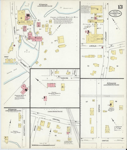 Sanborn Fire Insurance Map from Stoughton, Norfolk County, Massachusetts (1912), Sheet #0013 - Complete Map Set gallery image, historic Sanborn map, vintage wall art, Massachusetts Massachusetts