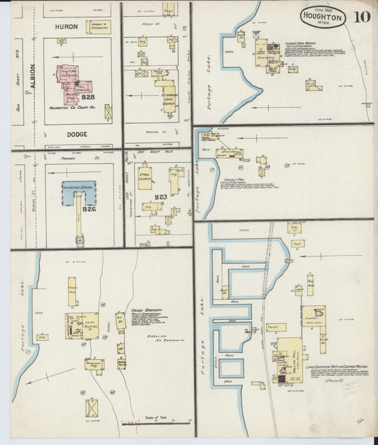 Sanborn Fire Insurance Map from Houghton, Houghton County, Michigan (1888), Sheet #0010 - Historic Sanborn Fire Insurance Map Print, vintage old map wall art, antique decor, genealogy gift, Michigan Michigan map