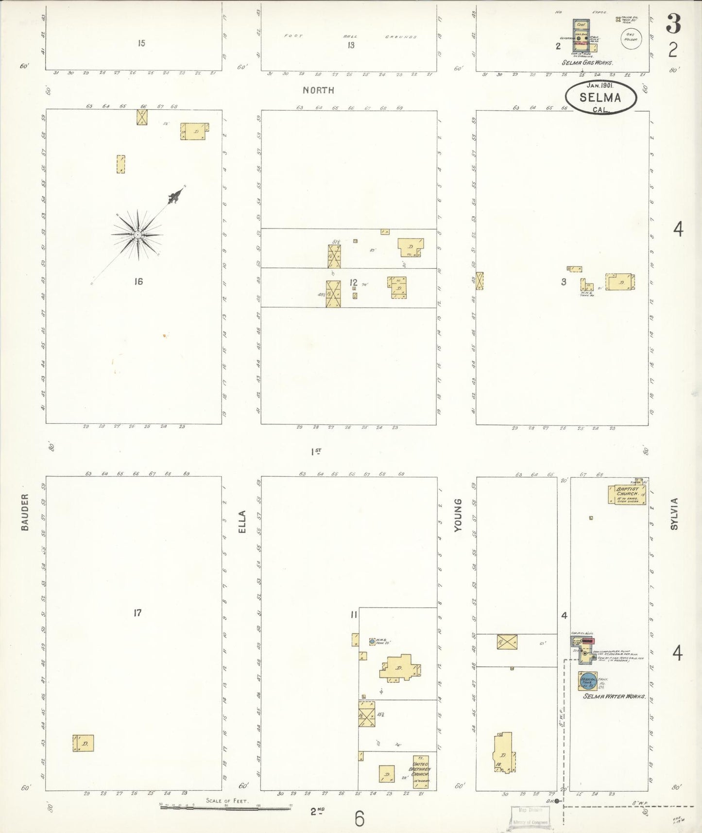 Sanborn Fire Insurance Map from Selma, Fresno County, California (1901), Sheet #0003 - Complete Map Set gallery image, historic Sanborn map, vintage wall art, California California
