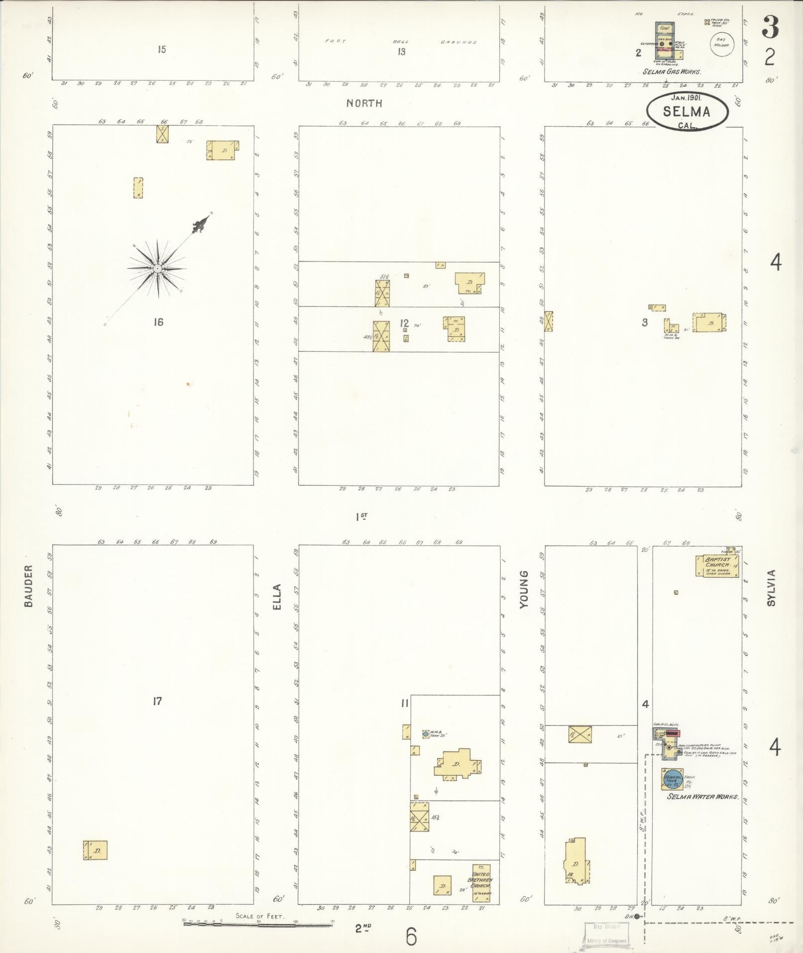 Sanborn Fire Insurance Map from Selma, Fresno County, California (1901), Sheet #0003 - Complete Map Set gallery image, historic Sanborn map, vintage wall art, California California