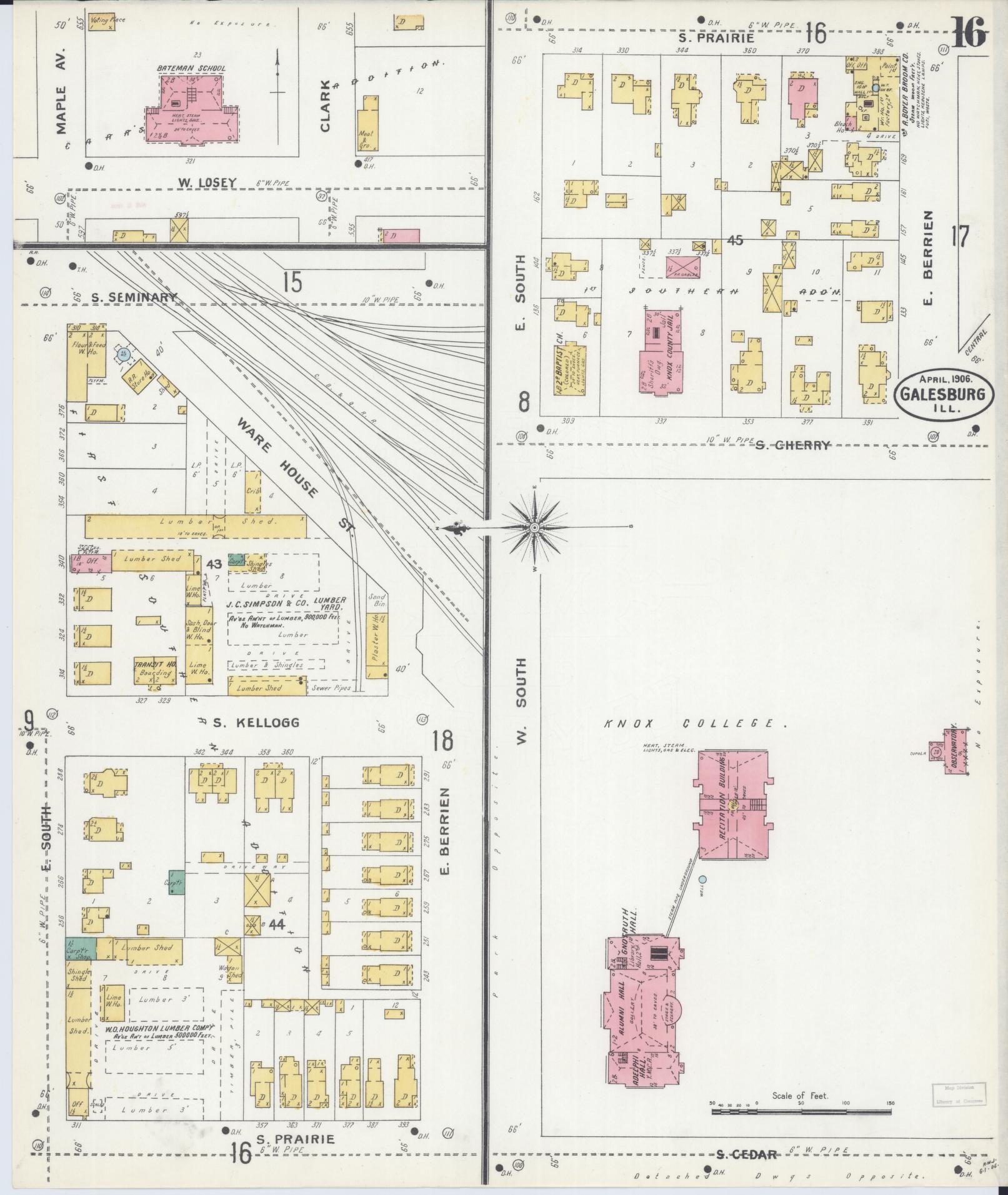 Sanborn Fire Insurance Map from Galesburg, Knox County, Illinois (1906), Sheet #0016 - Historic Sanborn Fire Insurance Map Print, vintage old map wall art, antique decor, genealogy gift, Illinois Illinois map