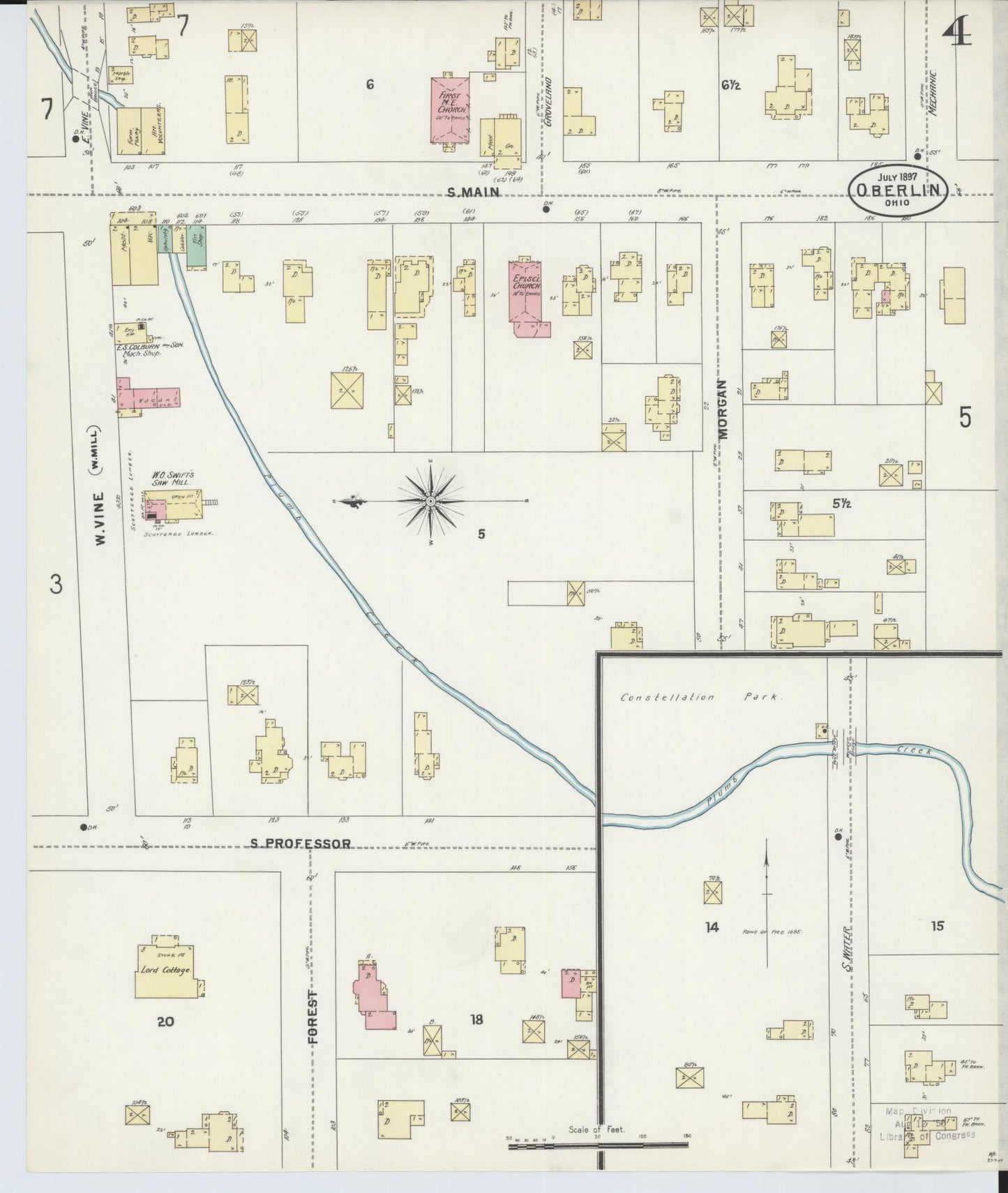 Sanborn Fire Insurance Map from Oberlin, Lorain County, Ohio (1897), Sheet #0004 - Historic Sanborn Fire Insurance Map Print, vintage old map wall art, antique decor, genealogy gift, Ohio Ohio map
