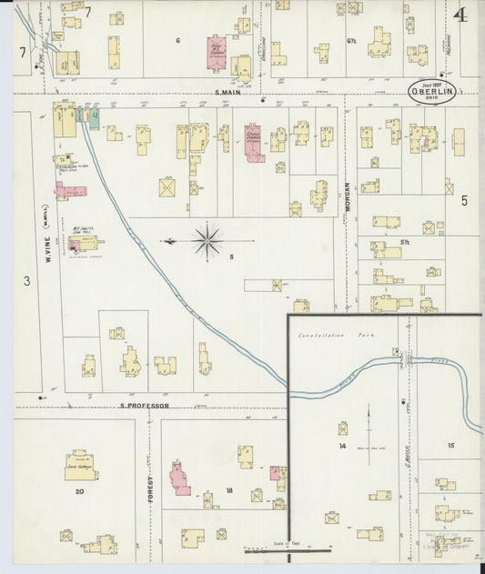 Sanborn Fire Insurance Map from Oberlin, Lorain County, Ohio (1897), Sheet #0004 - Historic Sanborn Fire Insurance Map Print, vintage old map wall art, antique decor, genealogy gift, Ohio Ohio map