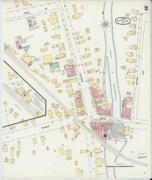 Sanborn Fire Insurance Map from Attica, Wyoming County, New York (1897), Sheet #0002 - Historic Sanborn Fire Insurance Map Print, vintage old map wall art, antique decor, genealogy gift, New York New York map