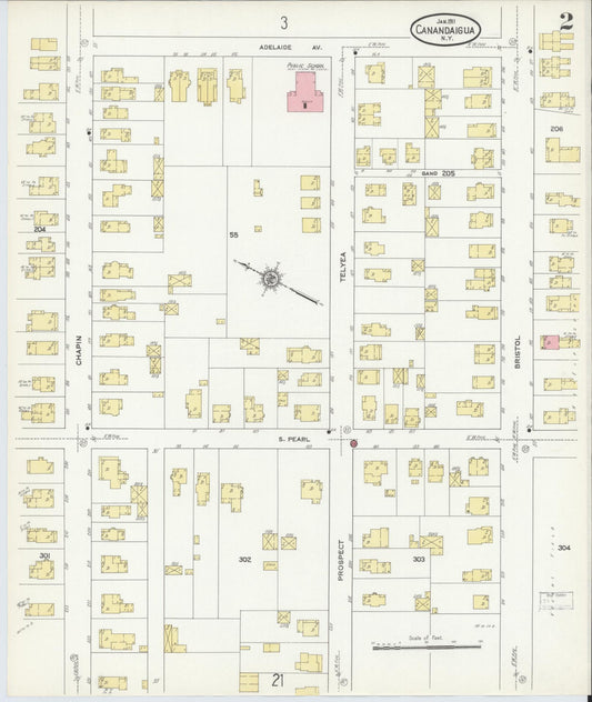 Sanborn Fire Insurance Map from Canandaigua, Ontario County, New York (1911), Sheet #0002 - Complete Map Set gallery image, historic Sanborn map, vintage wall art, New York New York