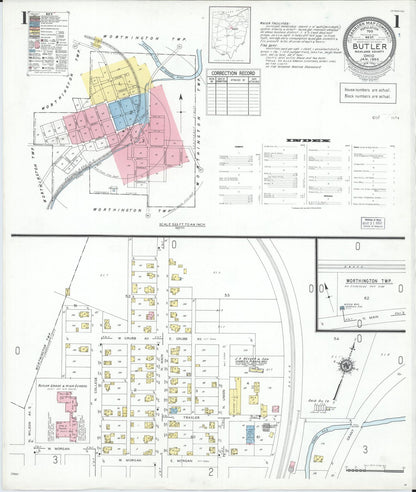 Sanborn Fire Insurance Map from Butler, Richland County, Ohio (1950), Sheet #0001 - Historic Sanborn Fire Insurance Map Print, vintage old map wall art, antique decor, genealogy gift, Ohio Ohio map