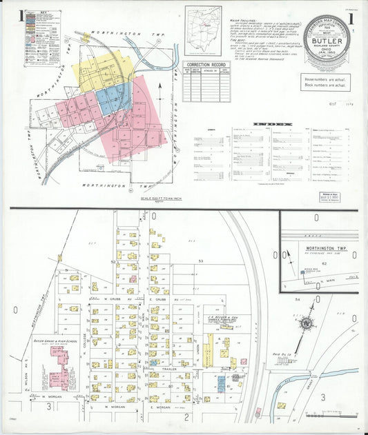 Sanborn Fire Insurance Map from Butler, Richland County, Ohio (1950), Sheet #0001 - Historic Sanborn Fire Insurance Map Print, vintage old map wall art, antique decor, genealogy gift, Ohio Ohio map