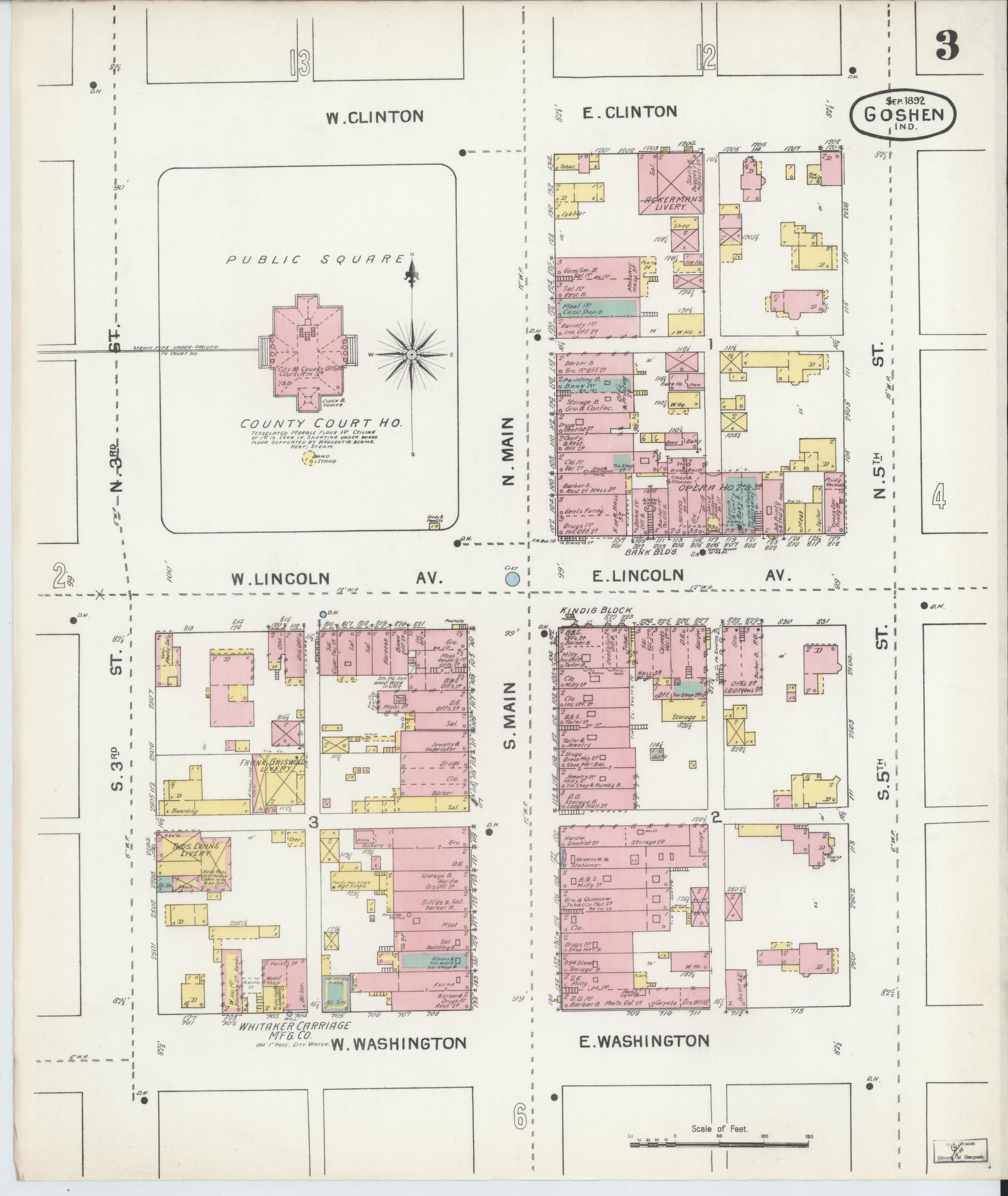 Sanborn Fire Insurance Map from Goshen, Elkhart County, Indiana (1892), Sheet #0003 - Complete Map Set gallery image, historic Sanborn map, vintage wall art, Indiana Indiana