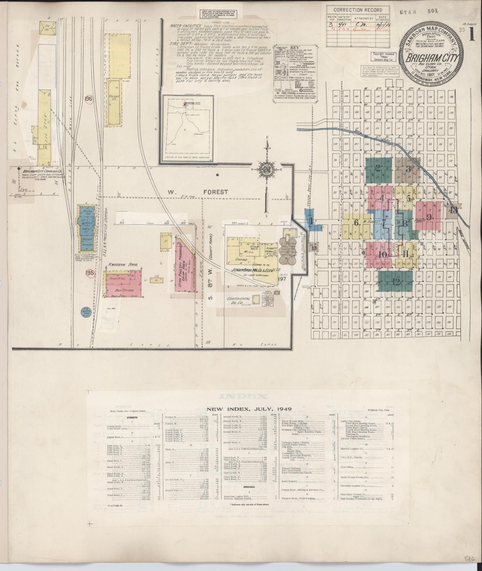 Sanborn Fire Insurance Map from Brigham City, Box Elder County, Utah (1949), Sheet #0001 - Complete Map Set gallery image, historic Sanborn map, vintage wall art, Utah Utah