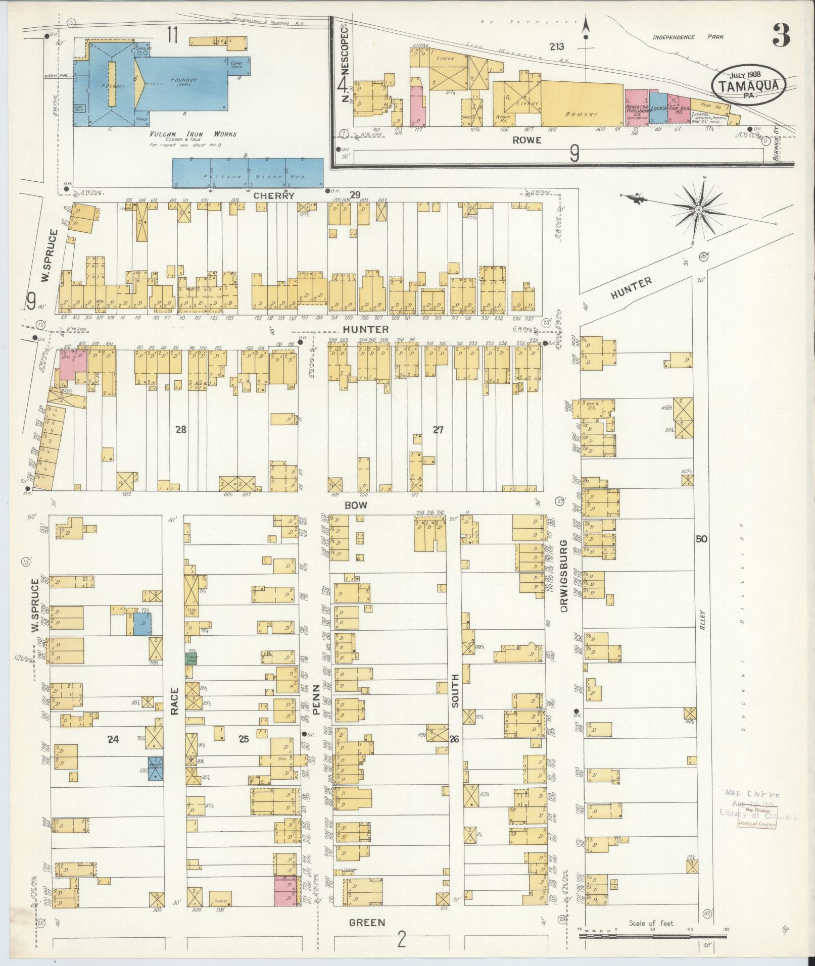 Sanborn Fire Insurance Map from Tamaqua, Schuylkill County, Pennsylvania (1908), Sheet #0003 - Complete Map Set gallery image, historic Sanborn map, vintage wall art, Pennsylvania Pennsylvania