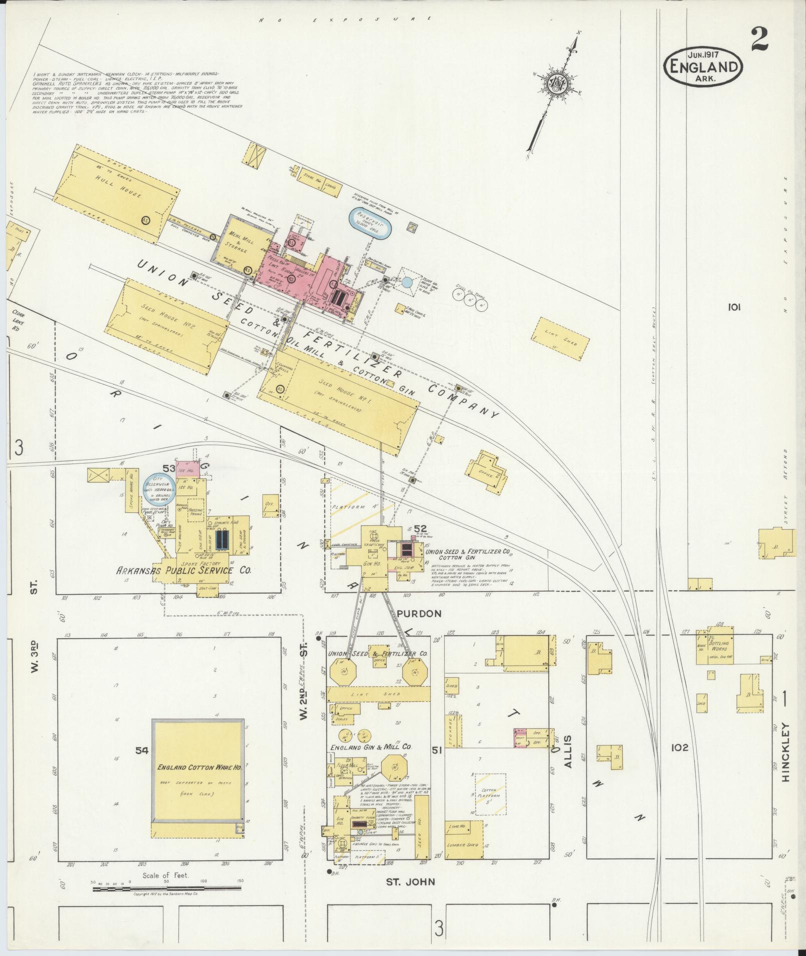 Sanborn Fire Insurance Map from England, Lonoke County, Arkansas (1917), Sheet #0002 - Complete Map Set gallery image, historic Sanborn map, vintage wall art, Arkansas Arkansas