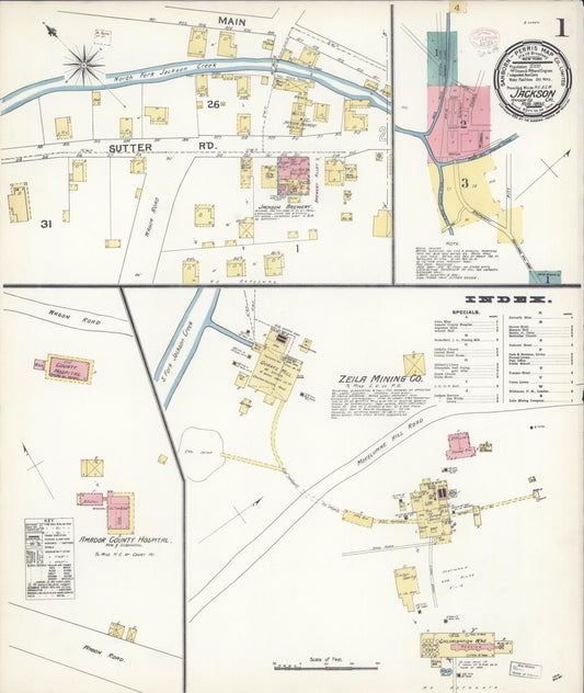 Sanborn Fire Insurance Map from Jackson, Amador County, California (1895), Sheet #0001 - Historic Sanborn Fire Insurance Map Print, vintage old map wall art, antique decor, genealogy gift, California California map