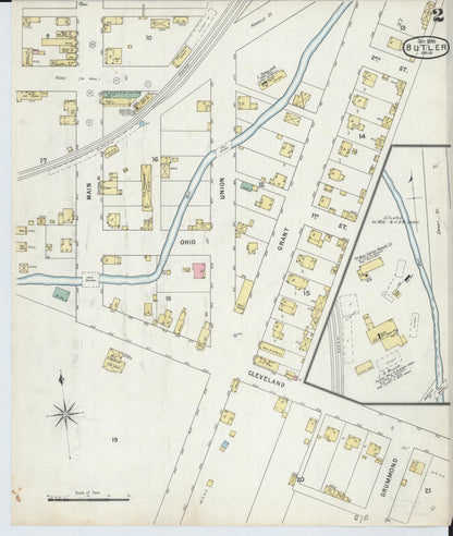 Sanborn Fire Insurance Map from Butler, Richland County, Ohio (1885), Sheet #0002 - Complete Map Set gallery image, historic Sanborn map, vintage wall art, Ohio Ohio