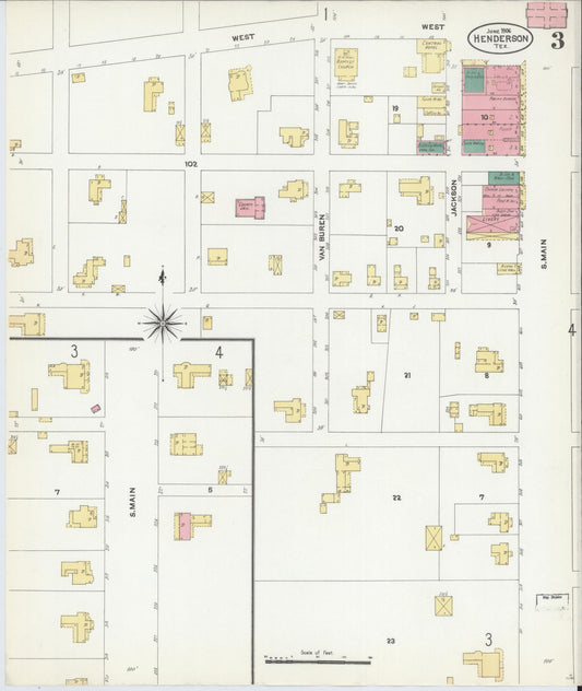 Sanborn Fire Insurance Map from Henderson, Rusk County, Texas (1906), Sheet #0003 - Historic Sanborn Fire Insurance Map Print, vintage old map wall art, antique decor, genealogy gift, Texas Texas map