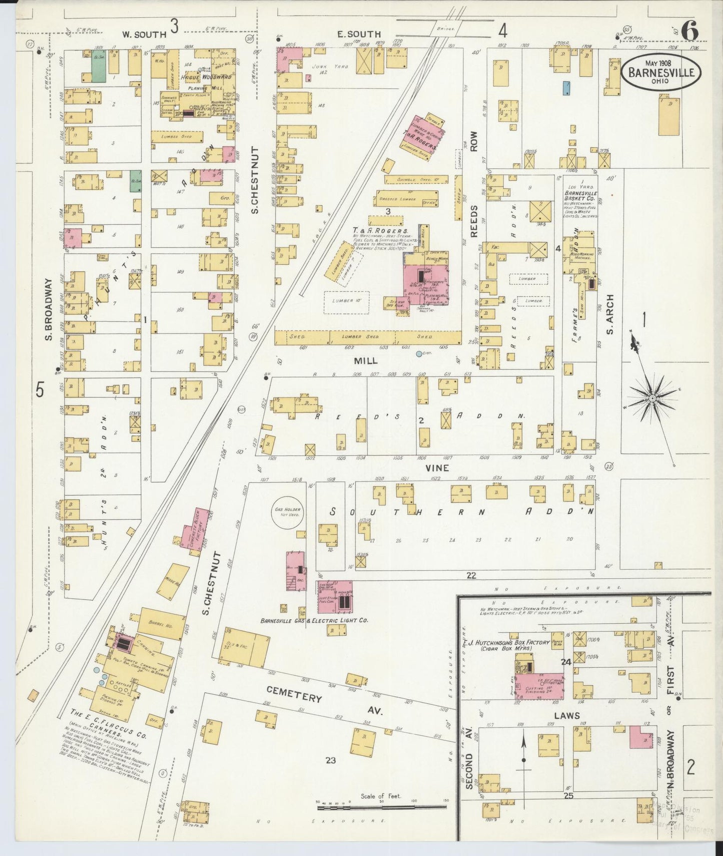 Sanborn Fire Insurance Map from Barnesville, Belmont County, Ohio (1908), Sheet #0006 - Historic Sanborn Fire Insurance Map Print, vintage old map wall art, antique decor, genealogy gift, Ohio Ohio map