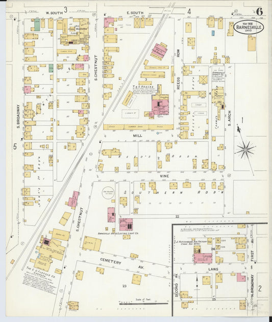 Sanborn Fire Insurance Map from Barnesville, Belmont County, Ohio (1908), Sheet #0006 - Historic Sanborn Fire Insurance Map Print, vintage old map wall art, antique decor, genealogy gift, Ohio Ohio map