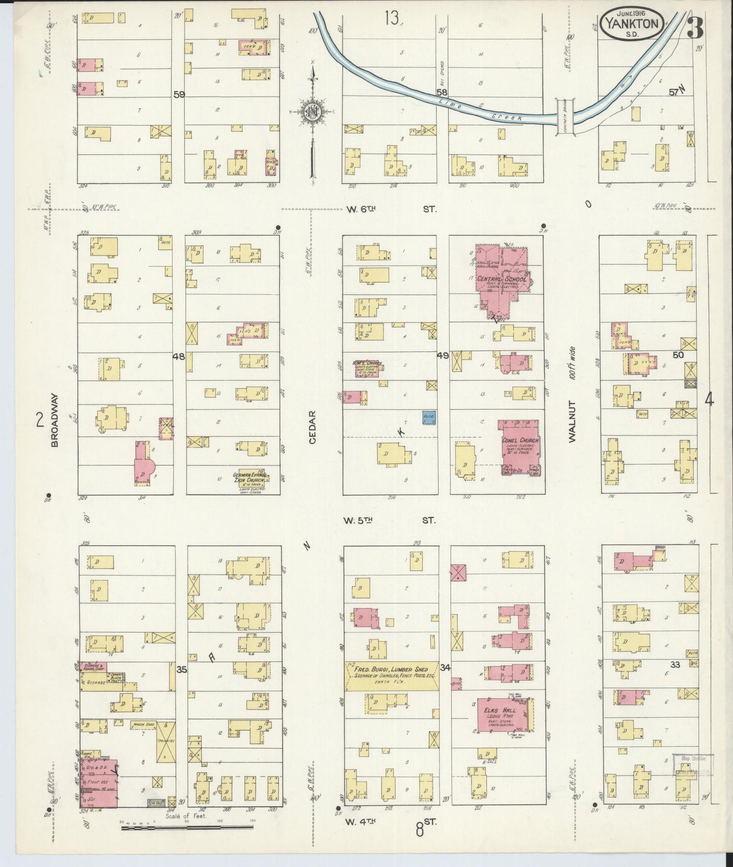 Sanborn Fire Insurance Map from Yankton, Yankton County, South Dakota (1916), Sheet #0003 - Historic Sanborn Fire Insurance Map Print, vintage old map wall art, antique decor, genealogy gift, South Dakota South Dakota map
