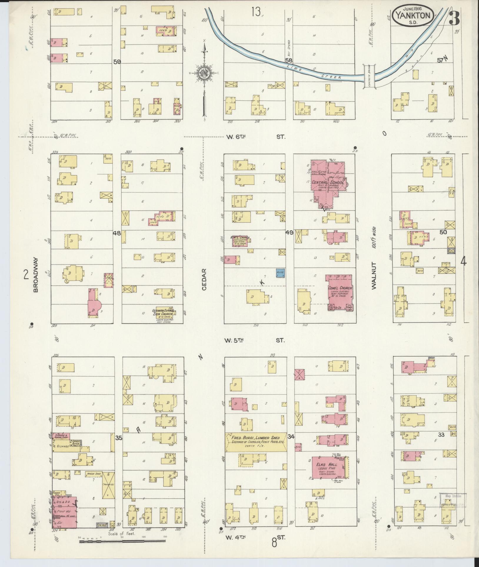 Sanborn Fire Insurance Map from Yankton, Yankton County, South Dakota (1916), Sheet #0003 - Historic Sanborn Fire Insurance Map Print, vintage old map wall art, antique decor, genealogy gift, South Dakota South Dakota map