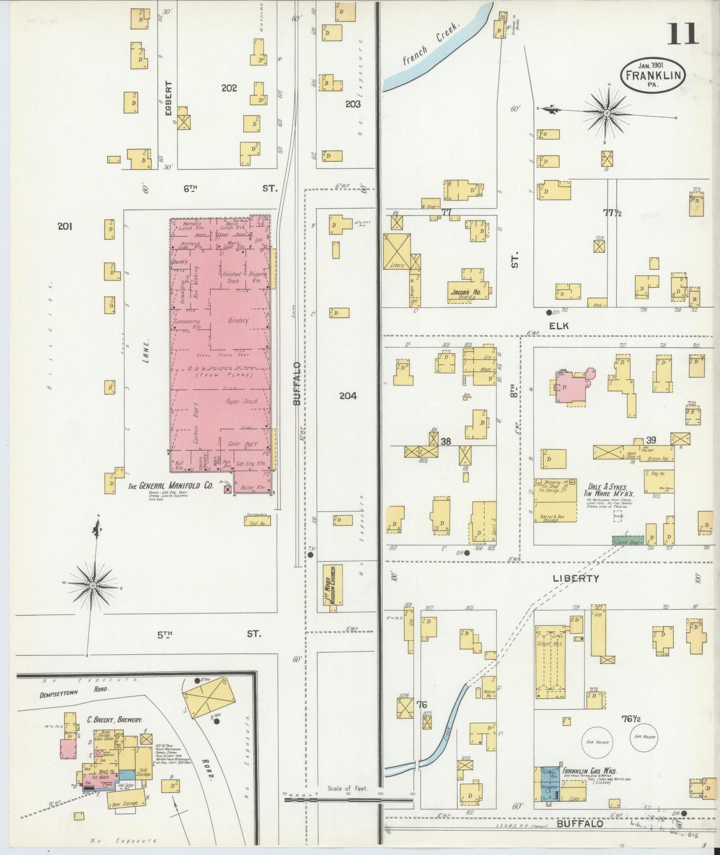 Sanborn Fire Insurance Map from Franklin, Venango County, Pennsylvania (1901), Sheet #0011 - Historic Sanborn Fire Insurance Map Print, vintage old map wall art, antique decor, genealogy gift, Pennsylvania Pennsylvania map