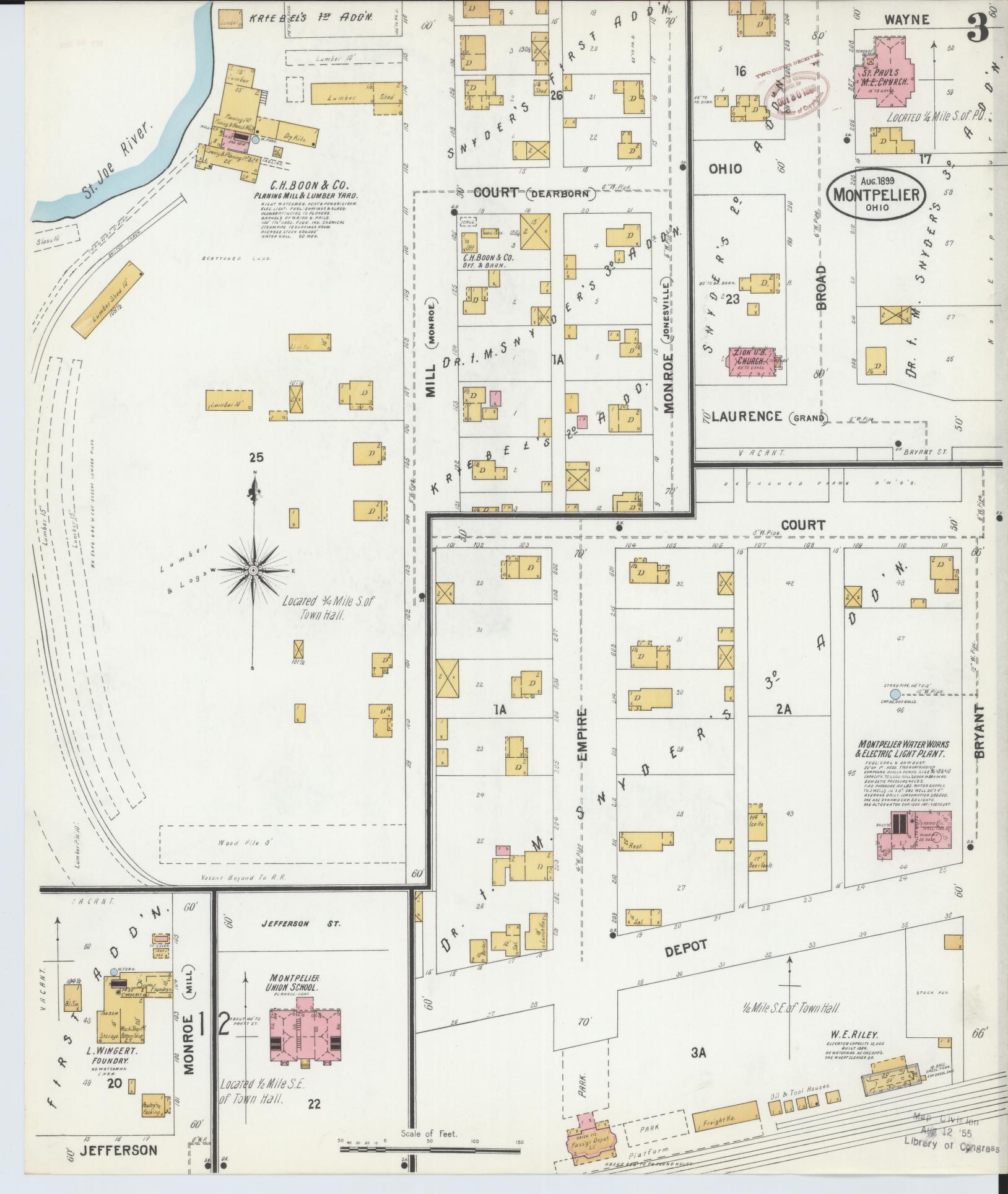 Sanborn Fire Insurance Map from Montpelier, Williams County, Ohio (1899), Sheet #0003 - Historic Sanborn Fire Insurance Map Print, vintage old map wall art, antique decor, genealogy gift, Ohio Ohio map