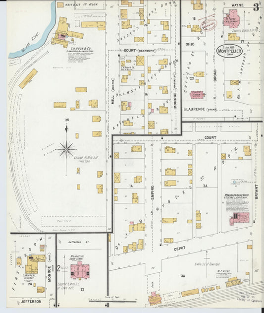 Sanborn Fire Insurance Map from Montpelier, Williams County, Ohio (1899), Sheet #0003 - Historic Sanborn Fire Insurance Map Print, vintage old map wall art, antique decor, genealogy gift, Ohio Ohio map