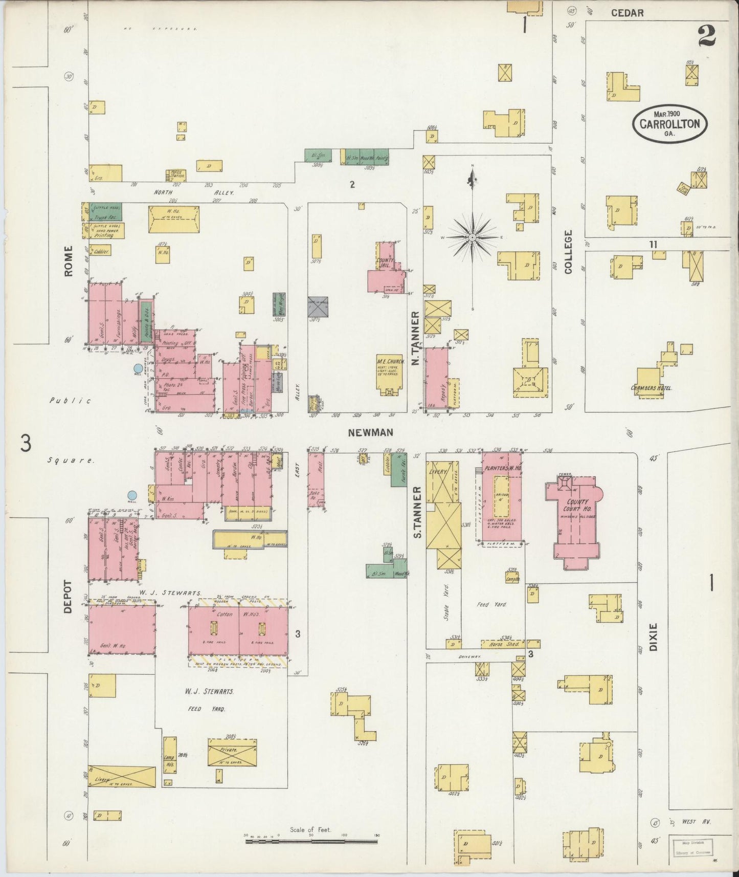 Sanborn Fire Insurance Map from Carrollton, Carroll County, Georgia (1900), Sheet #0002 - Complete Map Set gallery image, historic Sanborn map, vintage wall art, Georgia Georgia