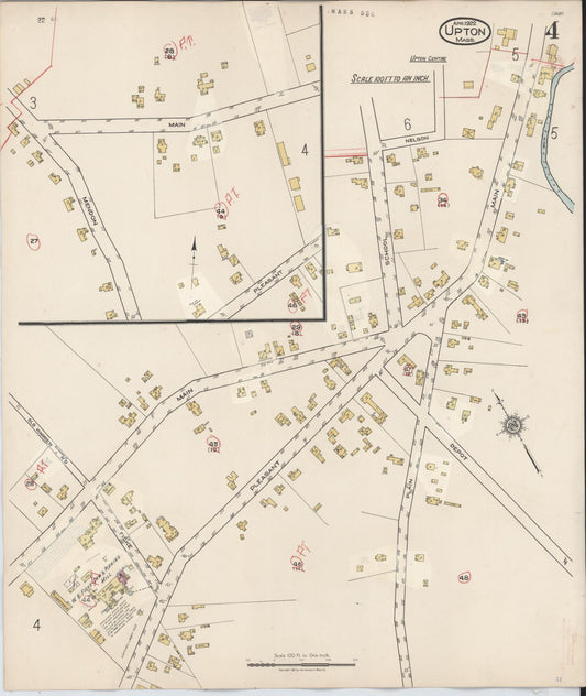 Sanborn Fire Insurance Map from Upton, Worcester County, Massachusetts (1945), Sheet #0004 - Historic Sanborn Fire Insurance Map Print, vintage old map wall art, antique decor, genealogy gift, Massachusetts Massachusetts map