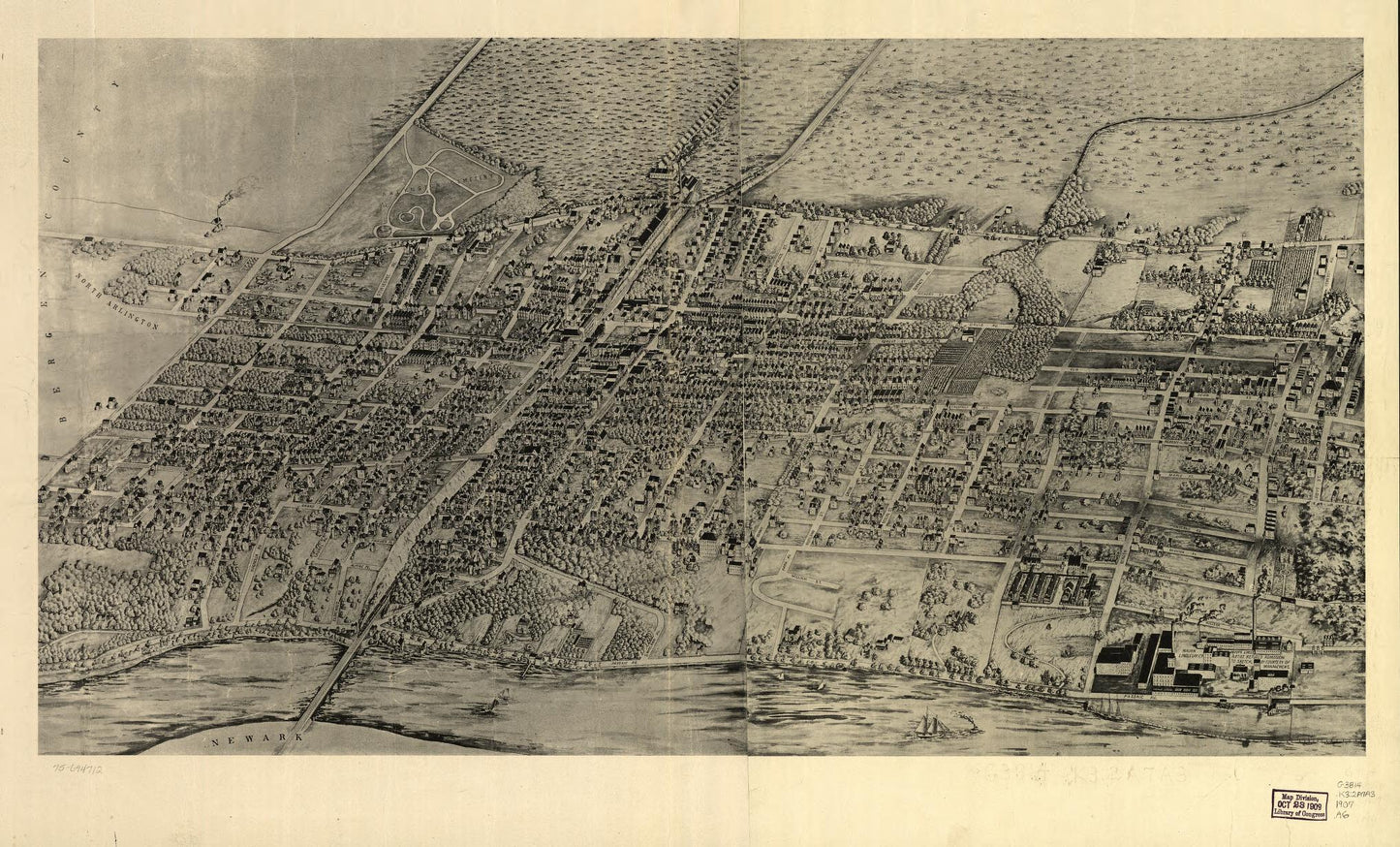 [Arlington, N.J. (1907) – Historic Bird’s-Eye View Panorama Print