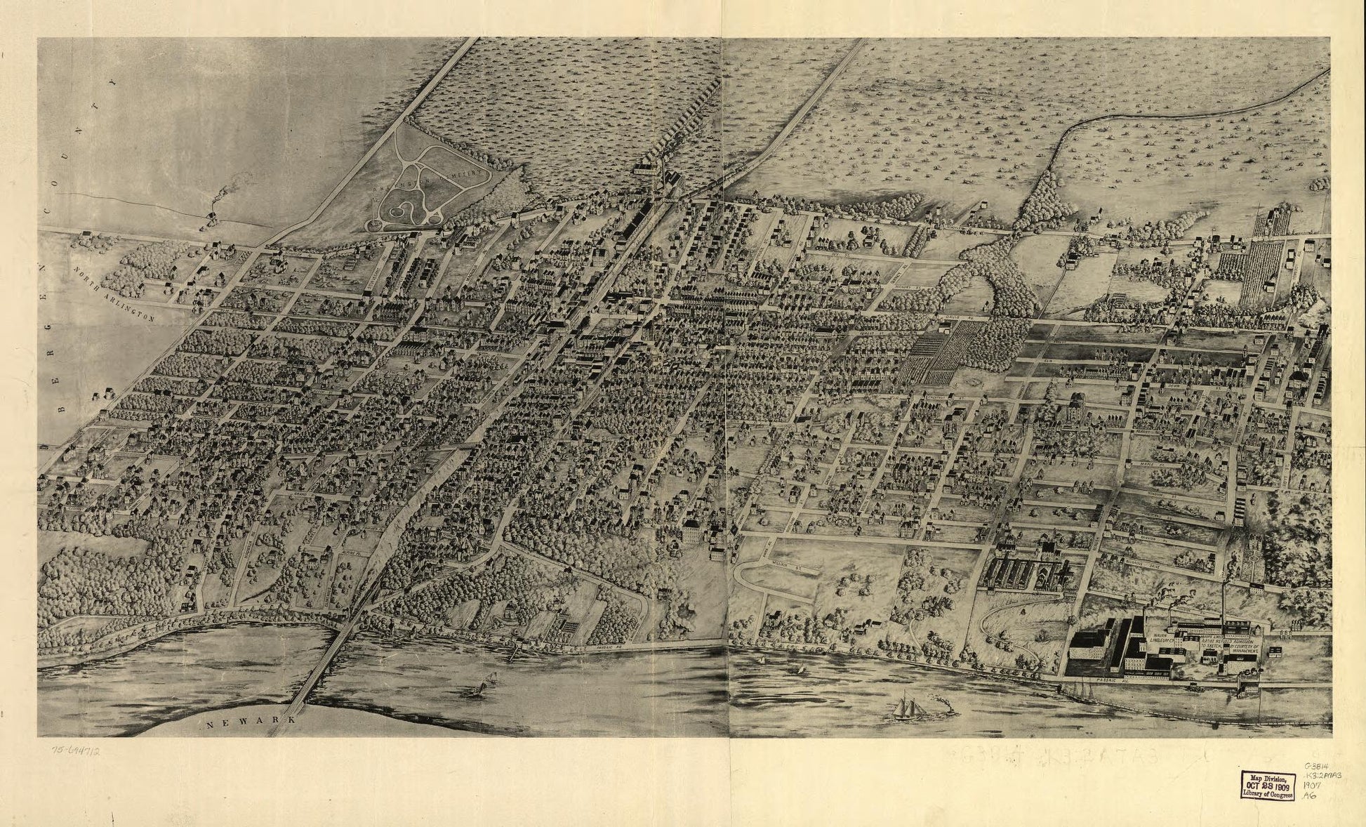 [Arlington, N.J. (1907) – Historic Bird’s-Eye View Panorama Print