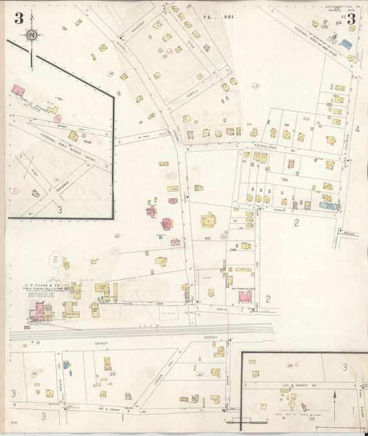 Sanborn Fire Insurance Map from Appomattox, Appomattox County, Virginia (1933), Sheet #0003 - Historic Sanborn Fire Insurance Map Print, vintage old map wall art, antique decor, genealogy gift, Virginia Virginia map