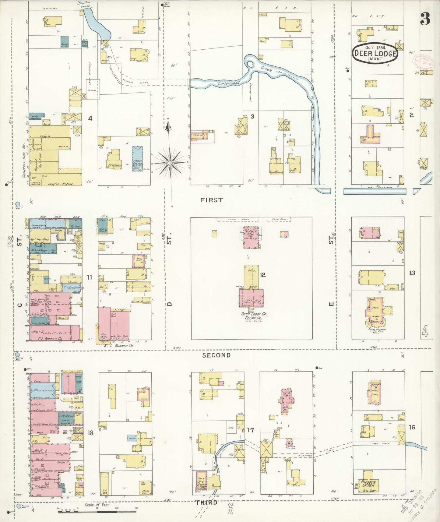 Sanborn Fire Insurance Map from Deer Lodge, Powell County, Montana (1894), Sheet #0003 - Complete Map Set gallery image, historic Sanborn map, vintage wall art, Montana Montana