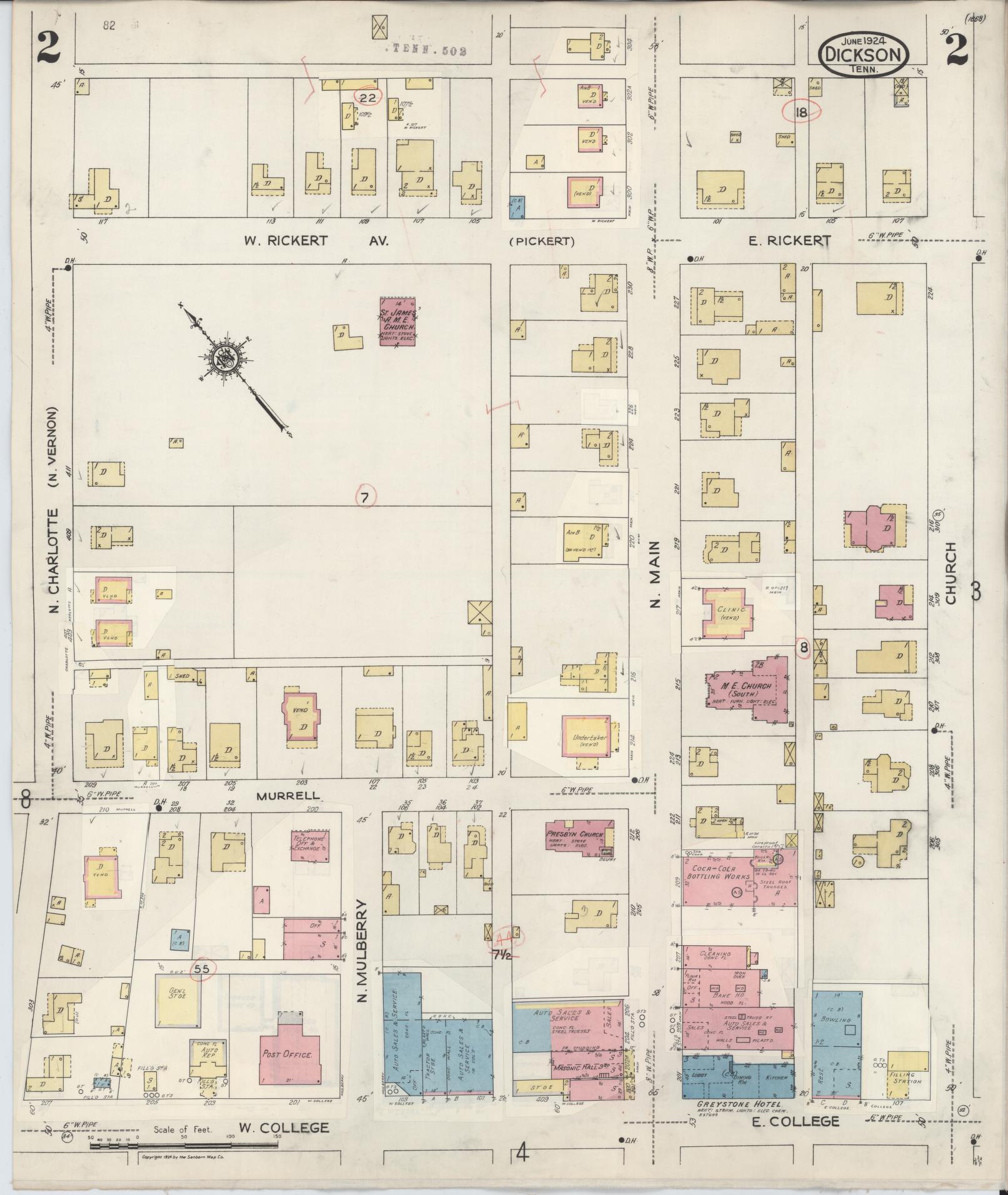 Sanborn Fire Insurance Map from Dickson, Dickson County, Tennessee (1941), Sheet #0002 - Complete Map Set gallery image, historic Sanborn map, vintage wall art, Tennessee Tennessee